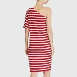 NWT Ralph Lauren One Shoulder Red & White Stripe Dress Size Large